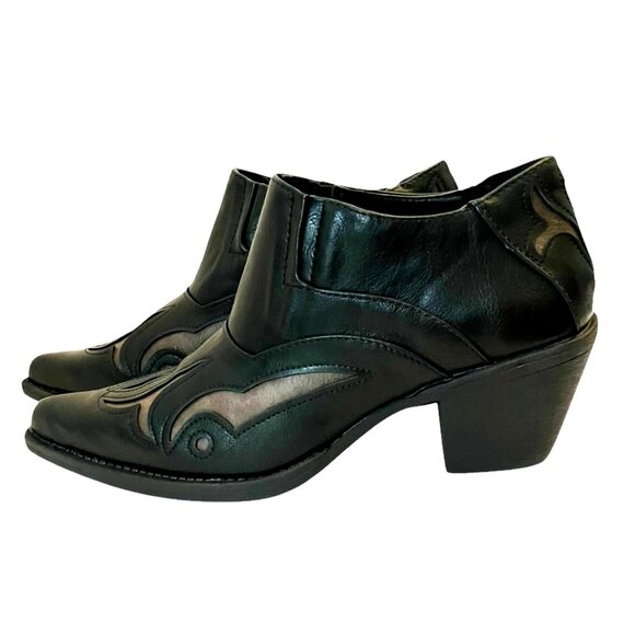 ROPER Sarah Leather Tooled-Inlay Embroidered Black/ Brown Ankle Boots Women-6.5 - Picture 8 of 16